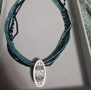 Chico's Teal and Black Beaded Necklace